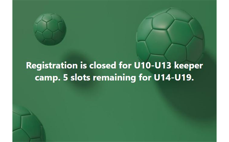 U10 Keeper camp reg closed